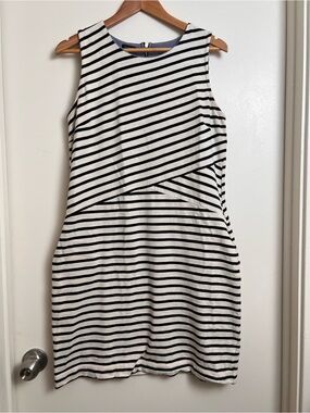 Talbots Striped Cotton Shift Dress Nautical Sleeveless Midi Dress Medium